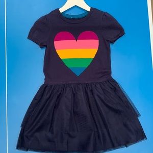 GAP sweater dress with rainbow heart.